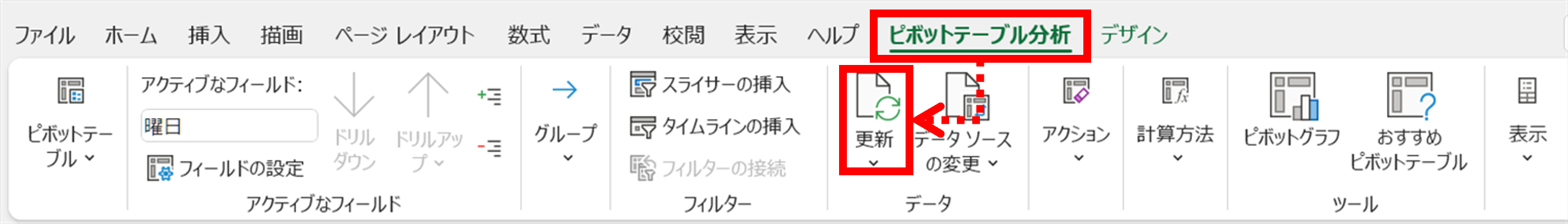 ピボットテーブルの更新